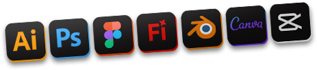 Illustrator, Photoshop, Figma, Adobe Firefly, Blender, Canva and CapCut